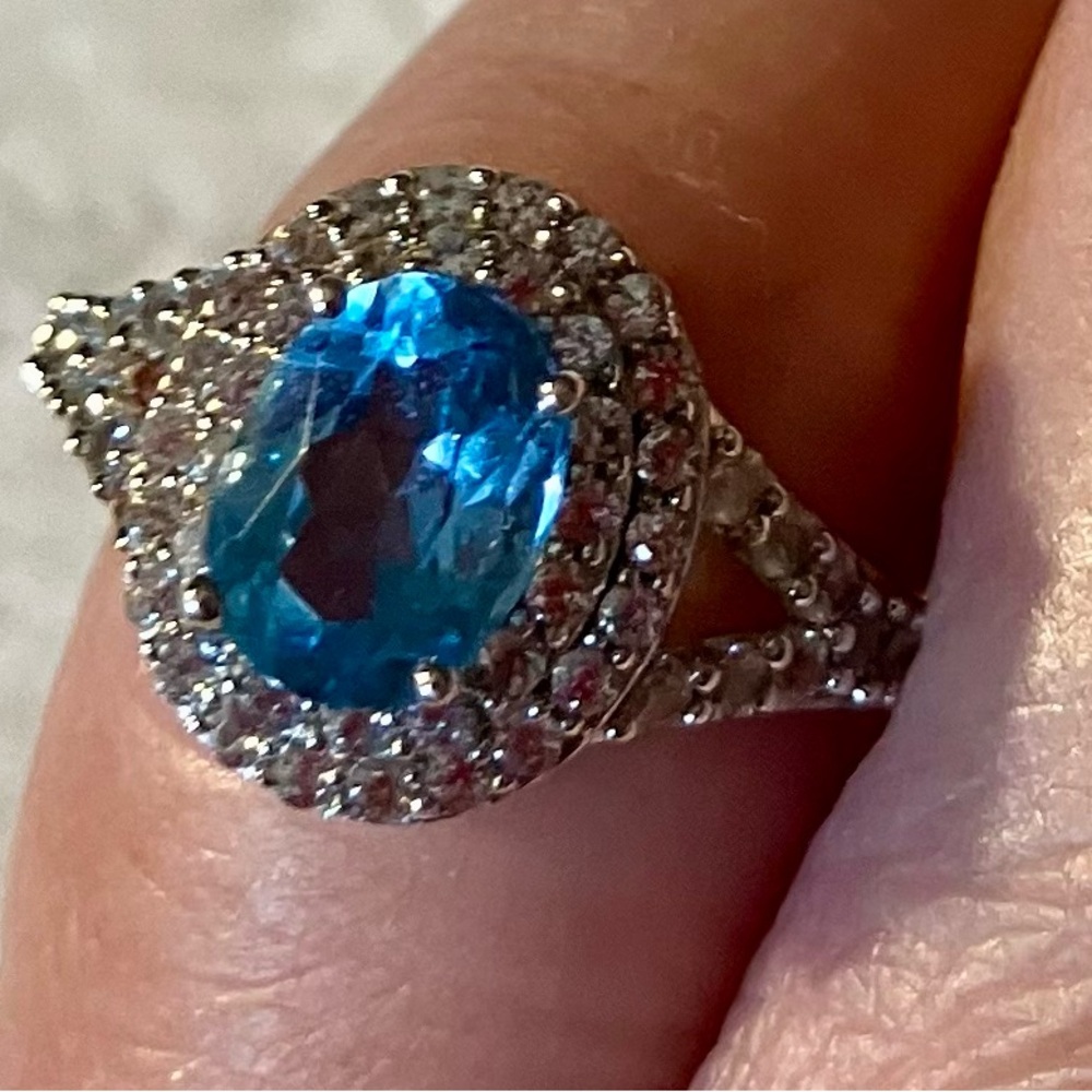 Blue Topaz Cocktail Ring 7 - Picture 2 of 13